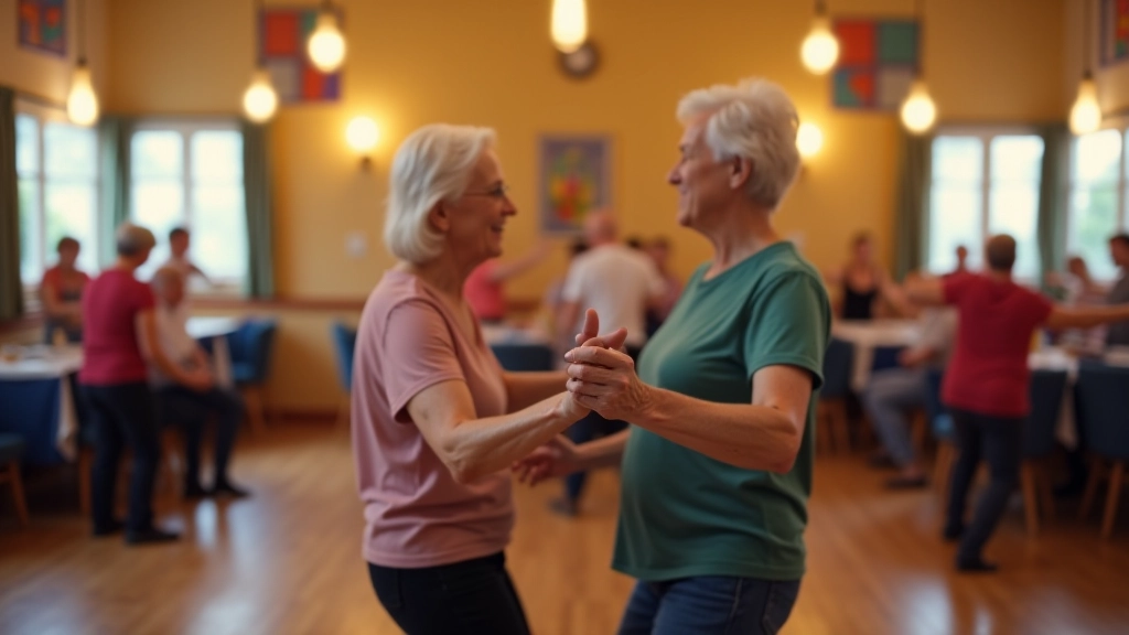 Seniors dancing bachata together, demonstrating fitness benefits and social connection